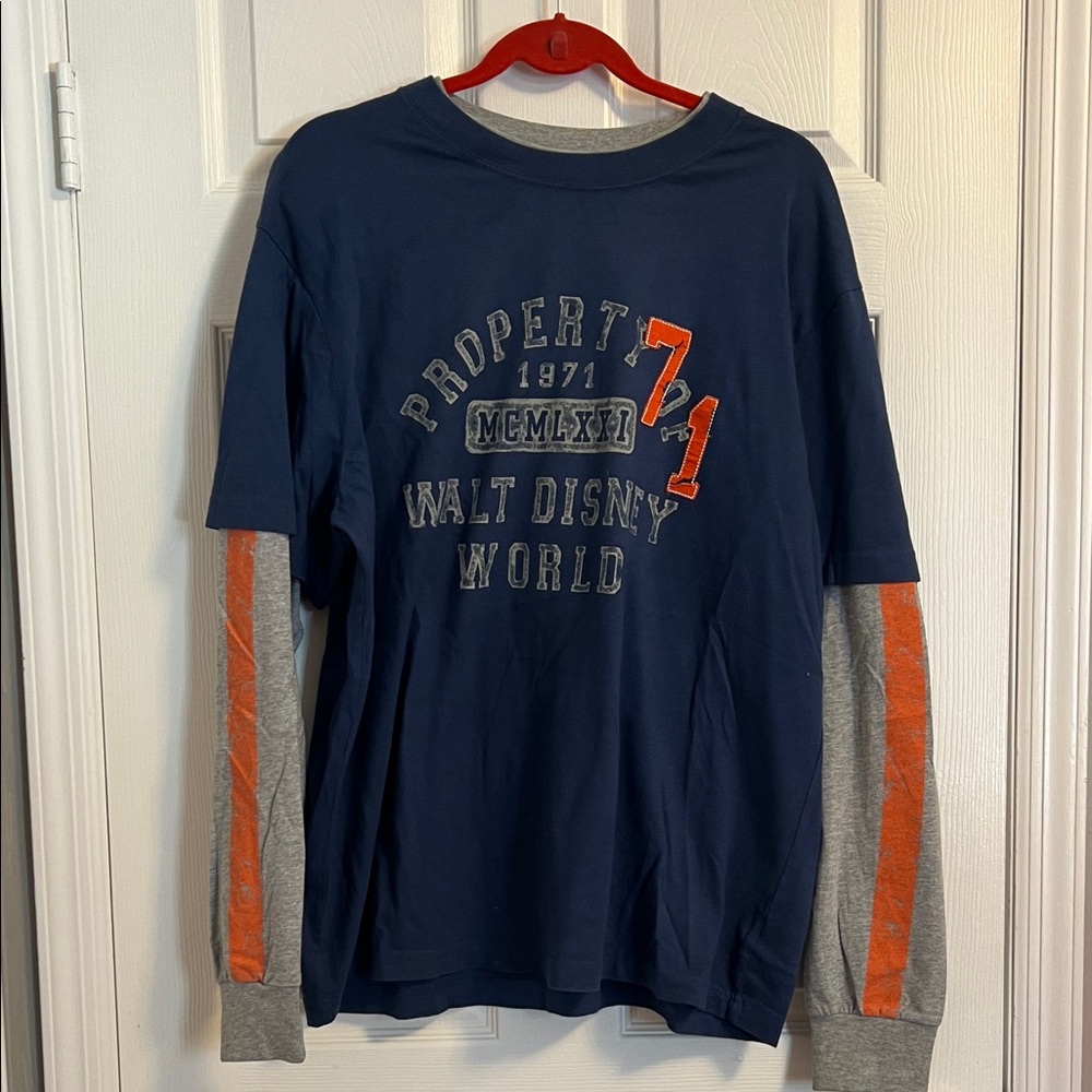 Disney Parks Blue and Gray Long Sleeve Shirt with Orange Details “71”